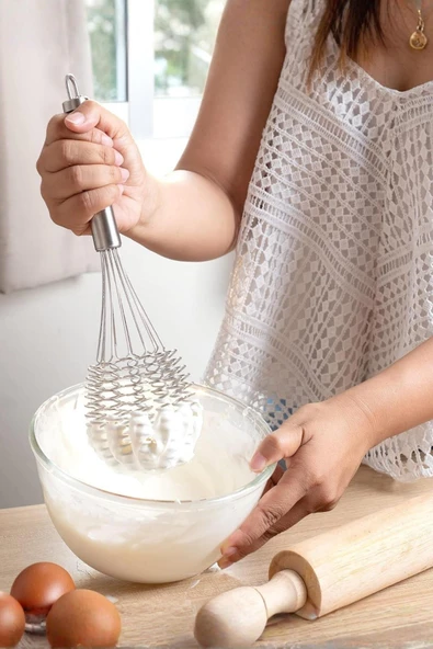 Lüks Örgülü Paslanmaz Çelik Çırpıcı & Profesyonel Hamur Ve Sos Karıştırıcı (32 cm) ürün görseli 1