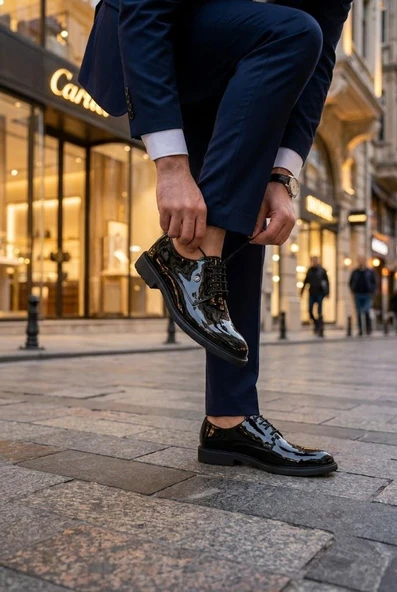 Pierre Cardin 702606 Siyah Rugan Damat Ayakkabısı Takım Ayakkabısı Erkek Klasik Ayakkabı ürün görseli 1
