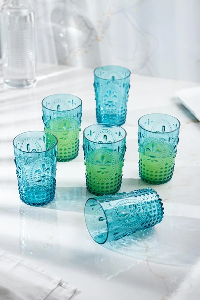 Akrilik Aquamarin 6'lı Kısa Bardak & Su Meşrubat Kahve Yanı Bardağı 400 ml ( Cam Değildir ) ürün görseli 1