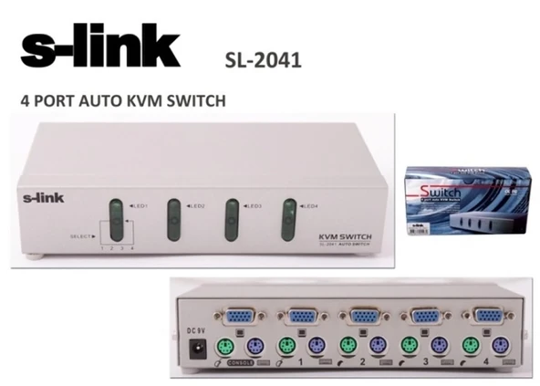 S-link SL-2041 4pc-1mn vga+ps-2 Otomatik Kvm Switch ürün görseli 1