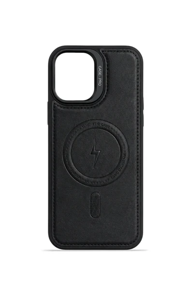 iPhone 16 GripStand MagSafe Deri Kılıf Siyah - Resim 4