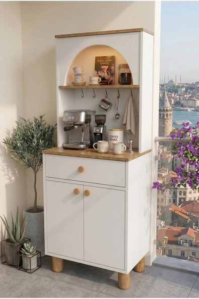 Galata Led Aydınlatmalı Kahve Köşesi Çok Amaçlı Mutfak Dolabı Konsol ürün görseli 1