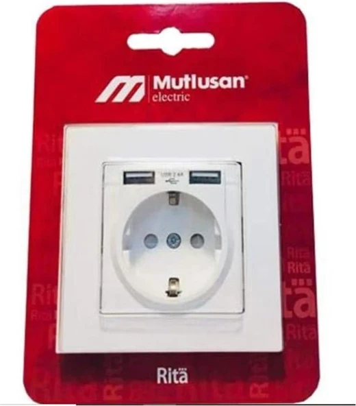 Mutlusan 2 Usb"li Topraklı Beyaz Blisterli Priz (2220 619 0201) ürün görseli 1