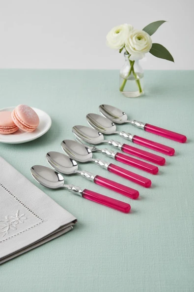 6 lı Paslanmaz Çelik Pembe Tatlı Kaşığı Seti ürün görseli 1