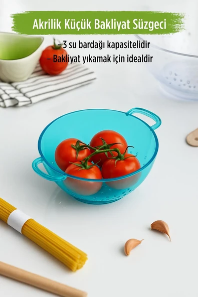 Akrilik Aquamarin Mini Pirinç Süzgeçi & Bakliyat Süzgeçi (3 SU BARDAĞI ÖLÇÜLÜ) ürün görseli 1