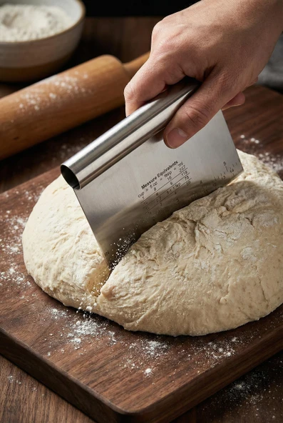 Paslanmaz Çelik Ölçü Rehberli Hamur Kesici & Hamur Şekillendirici Spatula (11x14 cm) ürün görseli 1