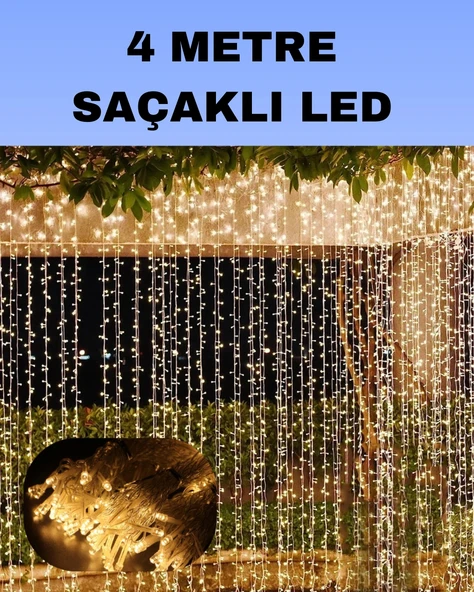 Nevamel® 4 Metre Icicle Şelale Led Perde Işık Sarı Aydınlatma ürün görseli 1