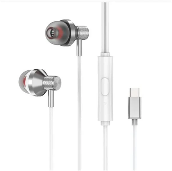S-link SL-TPK03 TypeC Telefon Uyumlu Metal Beyaz Kulak İçi Mikrofonlu Kulaklık ürün görseli 1