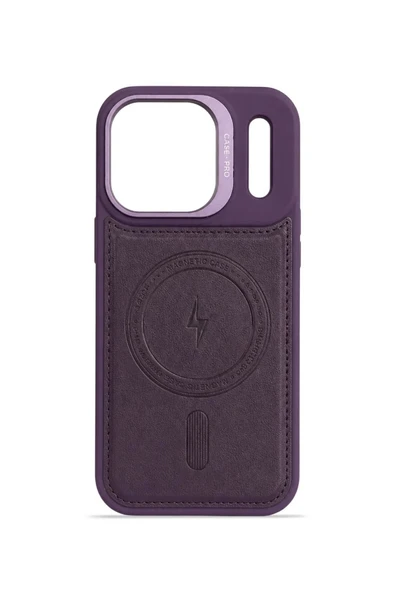 iPhone 17 Pro Max GripStand MagSafe Deri Kılıf Mor - Resim 4