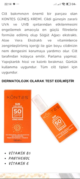 KONTES Güneş Koruyucu 50spf - Resim 3