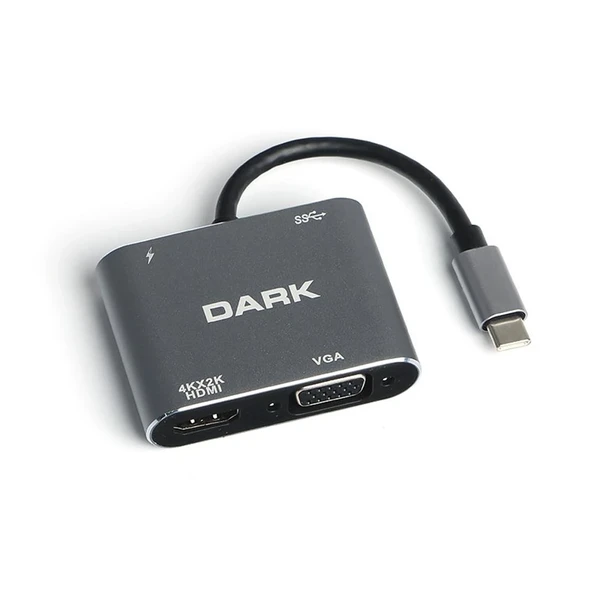 Hytech HY-USBC80 4K@30Hz Gri Metal 2xUSB3.0 1xHDMI, 1xPD 10-100-1000M Type C Adaptör ürün görseli 1