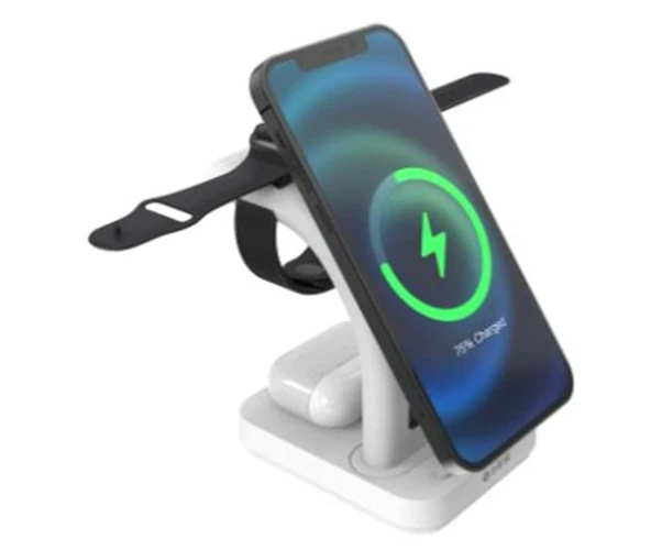 S-link SW-CWF130 Beyaz Telefon Kulaklık Akıllı Saat 15W 3 in 1 Magsafe Led Logo Kablosuz Şarj Cihaz ürün görseli 1