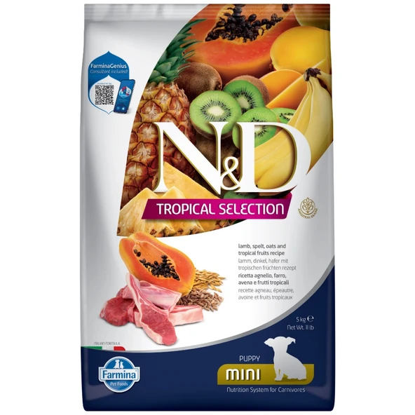 nd tropical selection köpek 5kg mini puppy kuzu etli tropikal meyveli küçük ırk yavru köpek maması ürün görseli 1