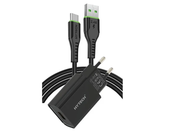 Hytech HY-XE26T Type-C Kablolu 2100MA Ev Şarj 11W + 2,4A Siyah Şarj Adaptör Seti ürün görseli 1
