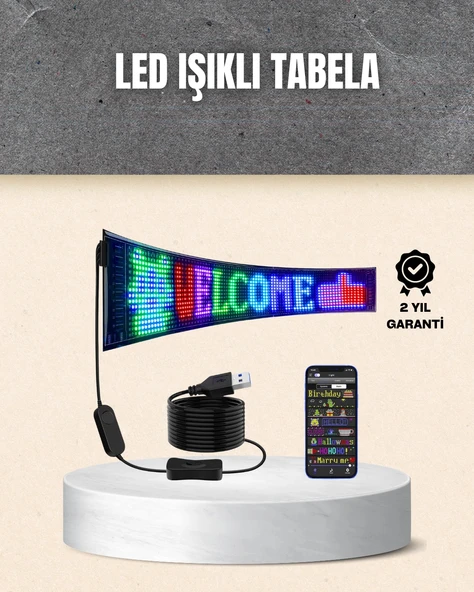 Nevamel RGB Kayar Yazılı LED Reklam Ekranı – USB Bağlantılı Esnek Tasarım ürün görseli 1
