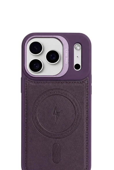 iPhone 17 Pro Max GripStand MagSafe Deri Kılıf Mor - Resim 3