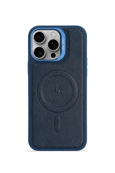 iPhone 15 Pro GripStand MagSafe Deri Kılıf Lacivert ürün görseli 1