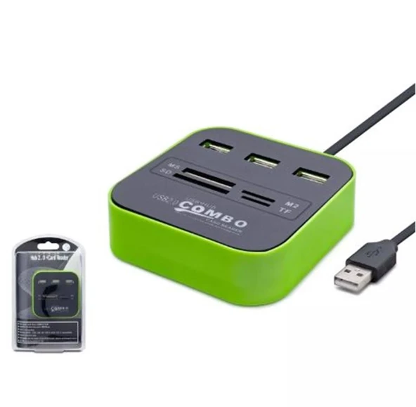 Hadron Hdx7006 Usb Hub Combo 3-Usb + Ms + Sd + M2 + Tf Yeşil ürün görseli 1