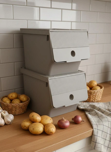 Vizon 2'Li 13,5 LT Modubox Kayar Kapaklı Saklama Kabı & Patates Soğan Kovası & Erzak Kutusu ürün görseli 1