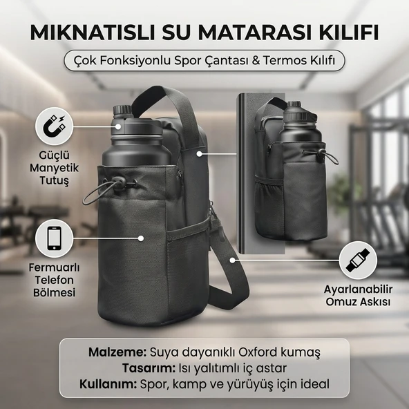 Mıknatıslı Su Matarası Kılıfı Çok Fonksiyonlu Spor Salonu Çantası - Askılı Kamp ve Termos Kılıfı ürün görseli 1
