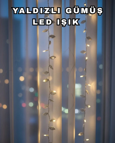 Nevamel® Gümüş Yaprak Tasarımlı LED Işık Pilli Ev ve Vitrin Dekoru ürün görseli 1