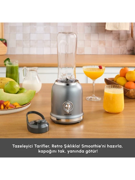 Karaca Retro Personal Kişisel Smoothie Blender Gri - Resim 6