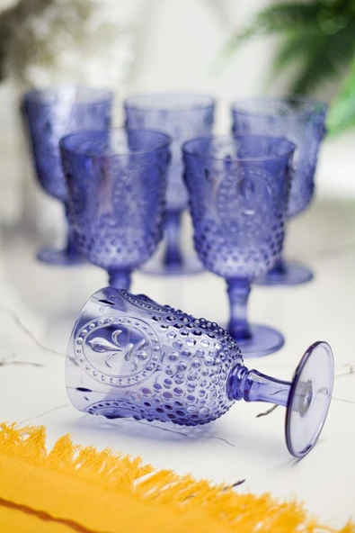 Akrilik Mavi 6'lı Kadeh & Su Meşrubat Kahve Yanı Bardağı 450 ml ( Cam Değildir ) ürün görseli 1