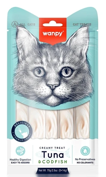 Wanpy Ton Balıklı Ve Morina Balıklı Kedi Ödül Maması 5x14 Gr ürün görseli 1