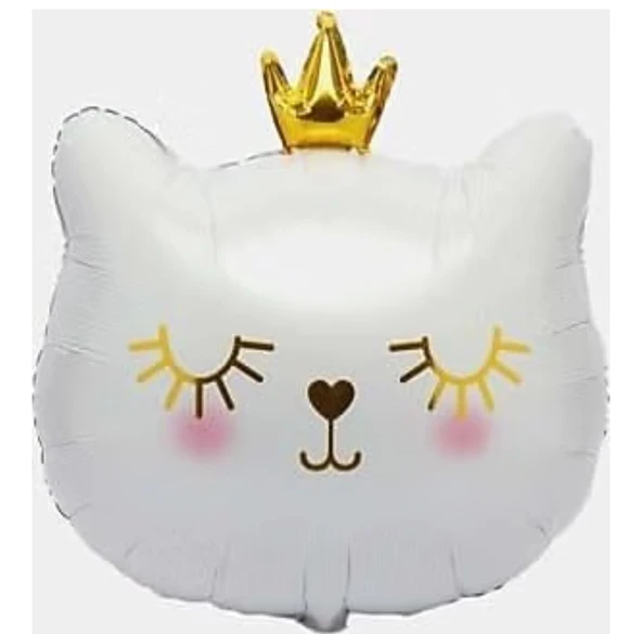 Taçlı Beyaz Kedi Folyo Balon ürün görseli 1