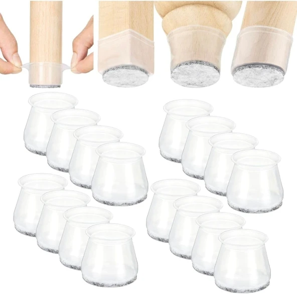 Yenigeldi 12 Adet (3Cm-3,5Cm) Yarı Saydam Silikon Keçeli Sandalye Susturucu Sandalye Pabucu, ürün görseli 1