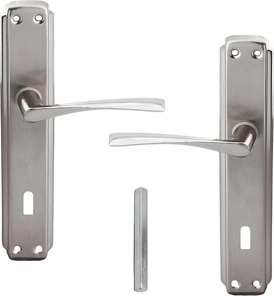 Oda Kapı Kolu Nikel İnox Aynalı Sağa Sola Uygun İç Dış Ahşap Pvc Metal Çelik Kapısı Tutamağı 1 Takım ürün görseli 1