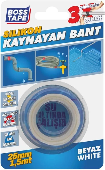 Tape Silikon Kaynayan Tamir Bandı En:25Mm Boy:1,5Mt Beyaz ürün görseli 1