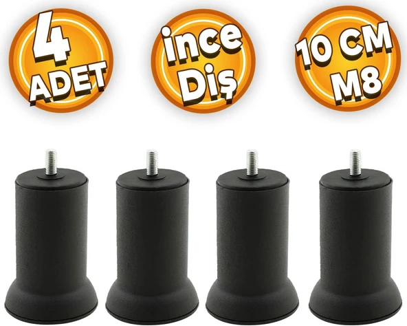Mobilya Metal Kanepe Baza Koltuk Destek Ayağı M8 Civata Siyah Metal Ayak 10 Cm (4 Adet) ürün görseli 1