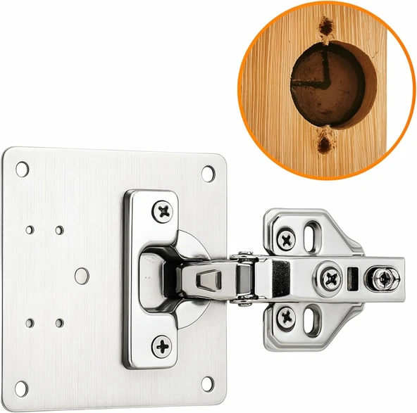 Kyrotech Paslanmaz Menteşe Tamir Plakası, Menteşe Sabitleme Braketi, Deve Boynu, Düz, Frenli, Tüm Menteşelere Uygundur, Ahşap, Mobilya, Raf, Dolap İçin Onarım Kiti, 6 Adet Vida Kite Dahildir, 9*9 Cm ürün görseli 1