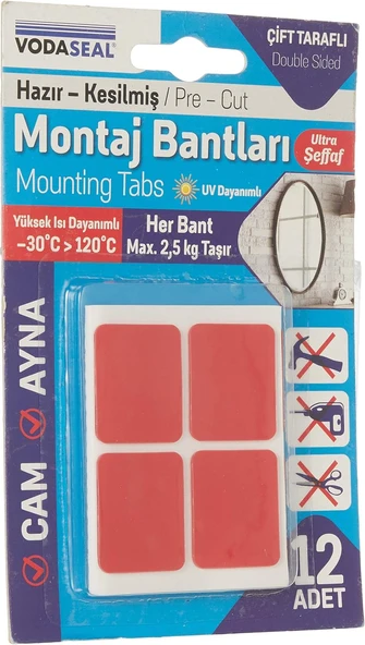 Vodaseal Hazır Kesilmiş 12'Li Montaj Bandı, Şeffaf ürün görseli 1