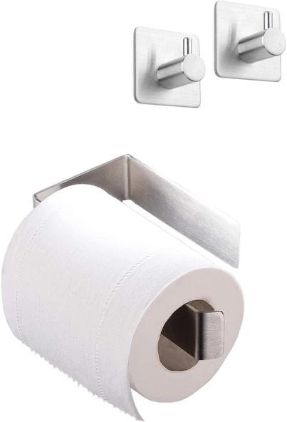 Deltahome Paslanmaz Çelik Set Yapışkanlı Tuvalet Kağıtlığı 2 Adet Banyo Askısı - Aninda Kolay Montaj ürün görseli 1