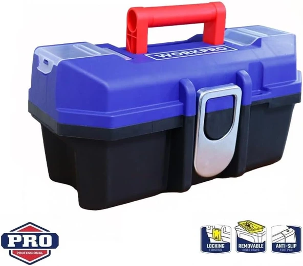 Workpro Wp283021 13'' Metal Kilitli Plastik Takım Çantası, Abs Plastik, 33.2X17.4X16.4 Cm, 15Kg Taşıma Kapasiteli, 2 Şeffaf Bölmeli ürün görseli 1