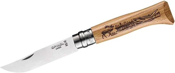 Opinel Inox No:8 Meşe Saplı Geyik Desenli Paslanmaz Çelik Çakı ürün görseli 1