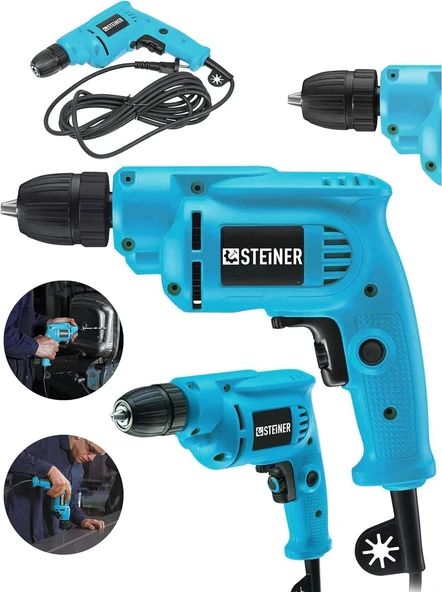 Steiner Alman 1400 Watt 10 Mm Professional Bakır Sargılı Kablolu Darbesiz Vidalama Matkap - St0518R215400431 ürün görseli 1
