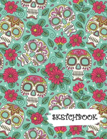 Sketchbook: Pink Flowers Sugar Skull Day Of Dead Fun Framed Drawing Paper Notebook ürün görseli 1