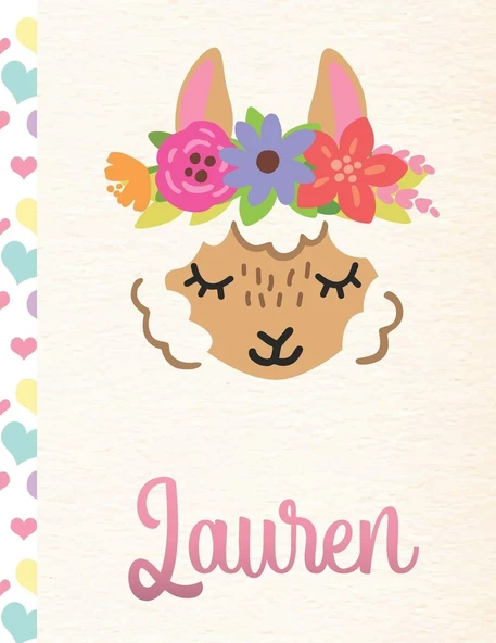 Lauren: Personalized Llama Sketchbook For Girls With Pink Name - 8.5X11 110 Pages. Doodle, Draw, Sketch, Create! ürün görseli 1