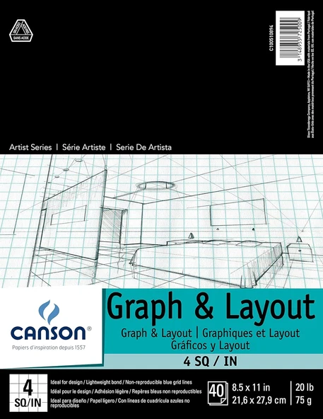 Canson Sanatçı Serisi Grafik Kağıdı, 4X4 Izgara, 21,6X27,9 Cm, 40 Yaprak, Katlanır Ped ürün görseli 1