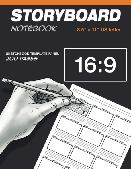 Storyboard Notebook 8.5"X11" Us Letter, 16:9 Sketchbook Template Panel, 200 Pages: For Storytelling, Directors And Animators, 12 Story Board Frames Per Page ürün görseli 1