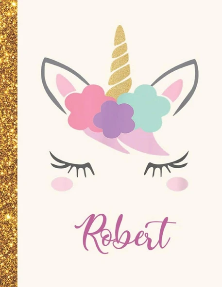 Robert: Robert Unicorn Personalized Black Paper Sketchbook For Girls And Kids To Drawing And Sketching Doodle Taking Note Marble Size 8.5 X 11 ürün görseli 1