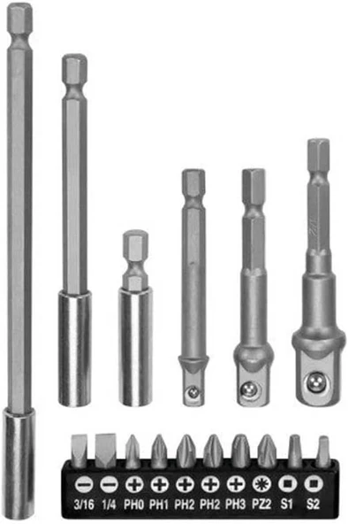 16 Parça Bits Adaptör Seti Bağlantı Adaptör Seti Lokma Bağlantı 16 Parça Tornavida Ucu Lokma Bits Uçları ürün görseli 1