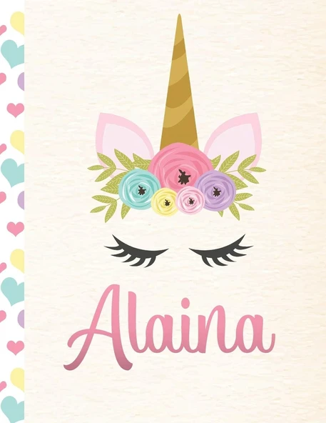 Alaina: Personalized Unicorn Sketchbook For Girls With Pink Name - 8.5X11 110 Pages. Doodle, Sketch, Create! ürün görseli 1