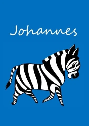 Individualisiertes Malbuch / Notizbuch / Tagebuch - Johannes: Zebra - A4 - Blanko - Blau ürün görseli 1