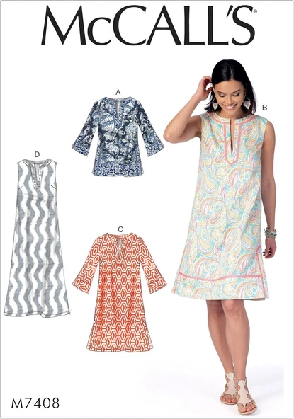Mccall'S Patterns 7408 Zz Kesim Deseni, Tunik Elbiseler Için, Kumaş, Çok Renkli, Beden L – 2X Boy ürün görseli 1