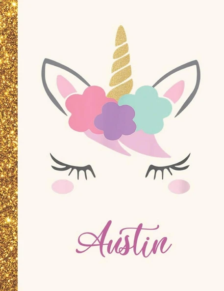 Austin: Austin Unicorn Personalized Black Paper Sketchbook For Girls And Kids To Drawing And Sketching Doodle Taking Note Marble Size 8.5 X 11 ürün görseli 1