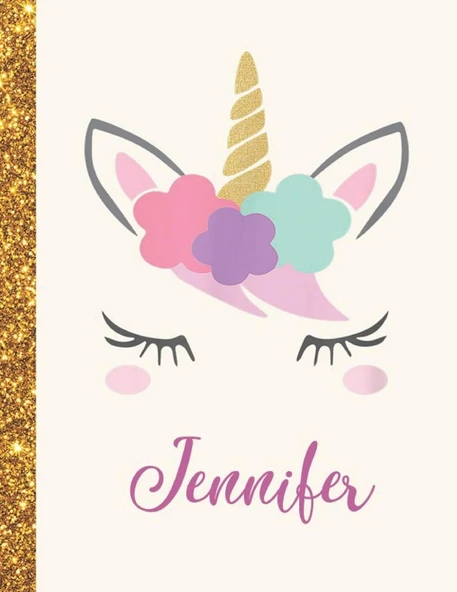 Jennifer: Jennifer Unicorn Personalized Black Paper Sketchbook For Girls And Kids To Drawing And Sketching Doodle Taking Note Marble Size 8.5 X 11 ürün görseli 1